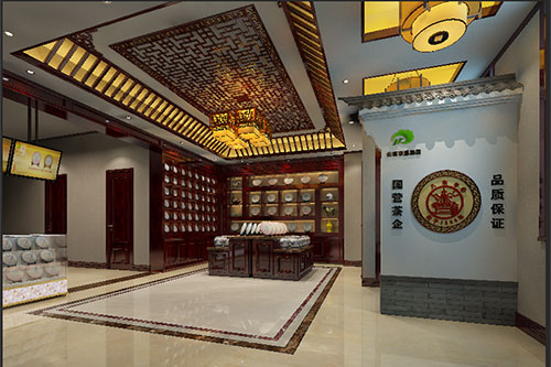 临朐古朴典雅的中式茶叶店大堂设计效果图